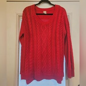 XL 16-18 red knit vneck sweater, Faded Glory, holidaywear, long sleeve